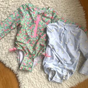 Baby Girl Swimsuit 12M, Carter’s Blue and Yellow Lemon Long Sleeve Rash Guard